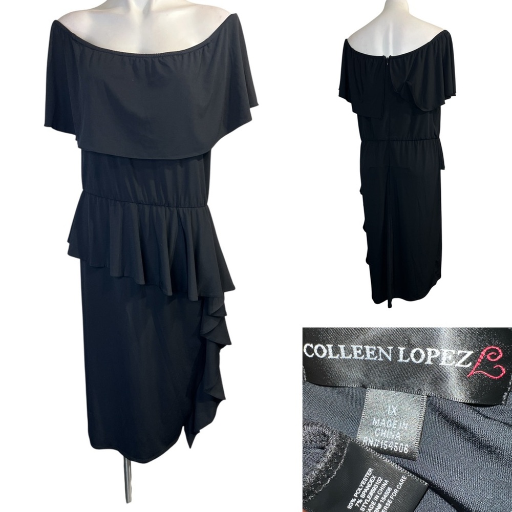 Colleen Lopez dress plus 1x Elegant Black Asymmetrical off-shoulder cocktail